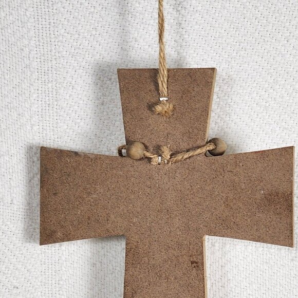 Rustic Whitewash Embossed Particle Board Beaded Faux Wood Love Sign on 8" Cross - Picture 9 of 16